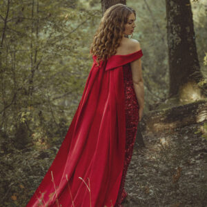 Long Red Sequin Dress with Long Red Cape