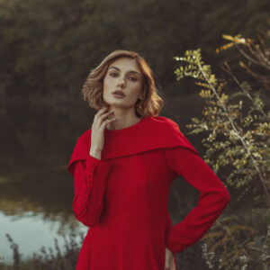 Red Long-Sleeve Short Dress