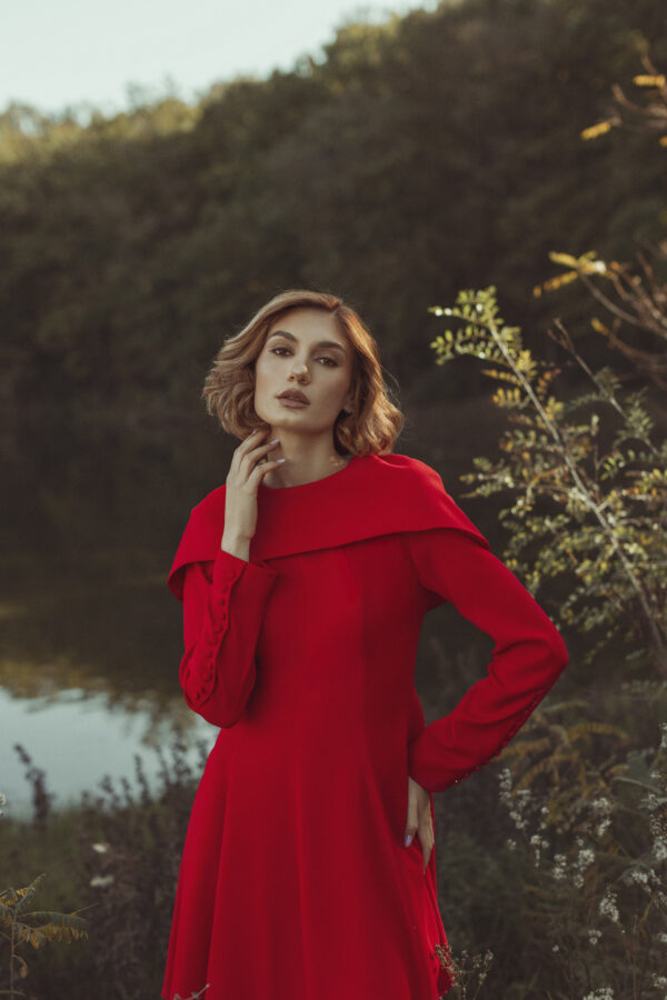 Red Long-Sleeve Short Dress