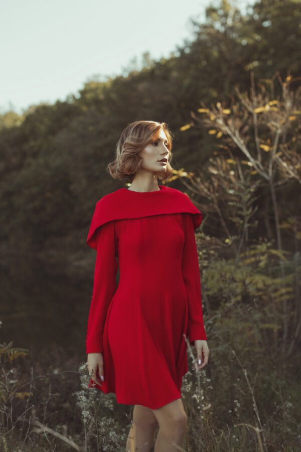 Red Long-Sleeve Short Dress - Image 2