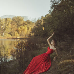 Red Long Strapless Ball Gown with a Variation with a Shoulder Cover