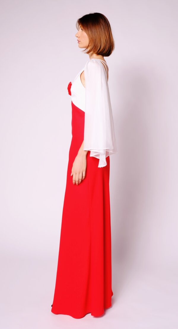 Red and White Long Dress with White Cover on the Shoulders - Image 5