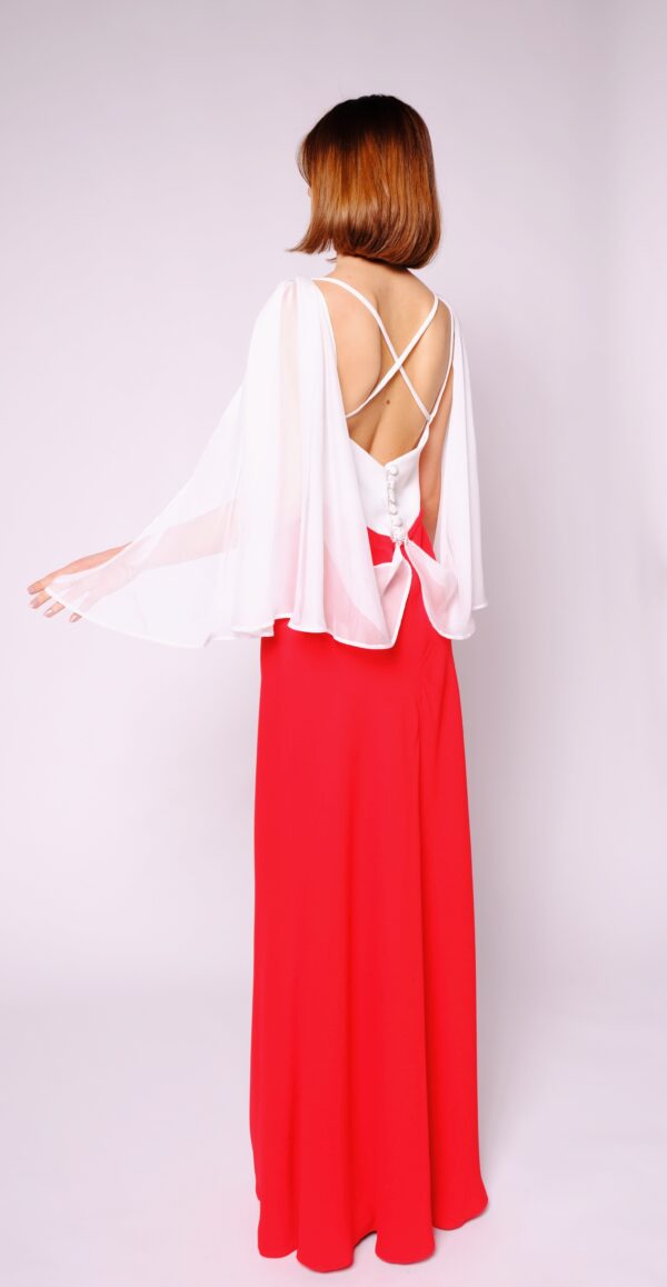 Red and White Long Dress with White Cover on the Shoulders - Image 6