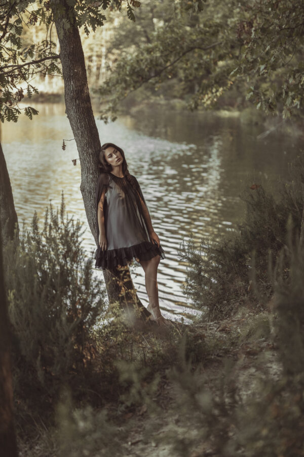 Short White Dress with Black Overlay - Image 2