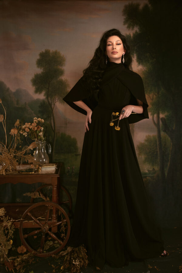 ORA Noir Gown with Sculpted Cape